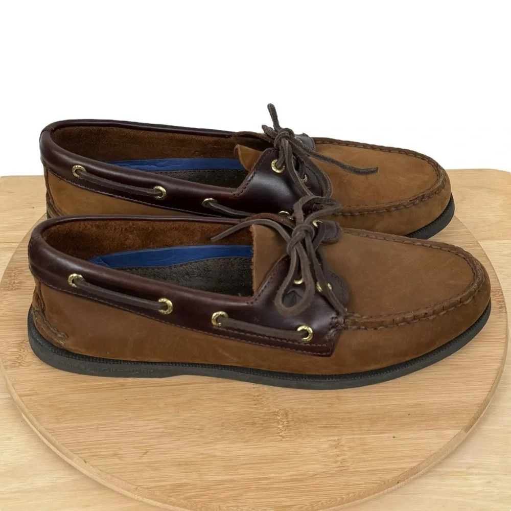 Sperry Top-Sider Men’s 2-Eye Brown Leather Boat Shoes – Size 10W